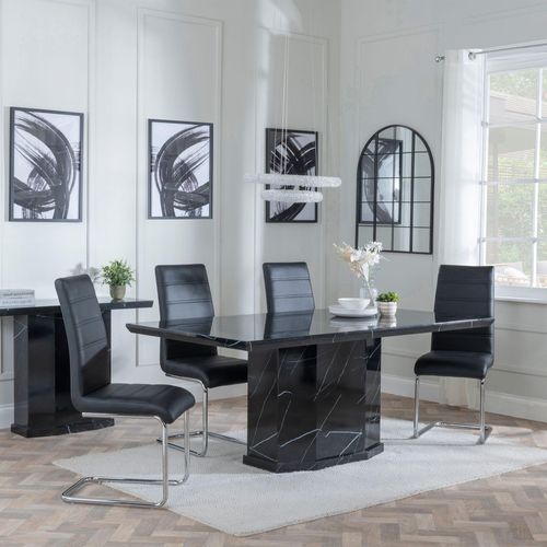 Naples Black Marble Dining Set - Roma Black Faux Leather Dining Chair