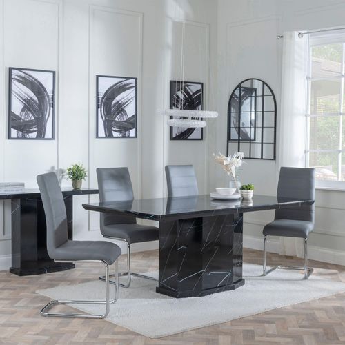 Naples Black Marble Dining Set - Roma Grey Faux Leather Dining Chair