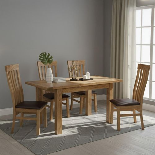 Original Extending Dining Set - 4-6 Seater - 120cm-153cm - Rustic Oak - 4 Toulouse Slatted Chair with Dark Brown Faux Leather Seat Pad