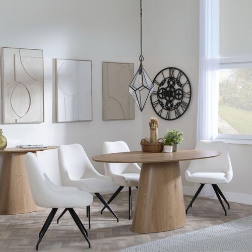 Palma Oak Oval Dining Set - Arctic Cream Velvet Fabric Swivel Dining Chair