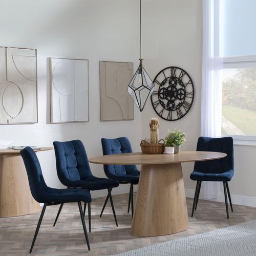 Palma Oak Oval Dining Set - Corona Blue Fabric Dining Chairs