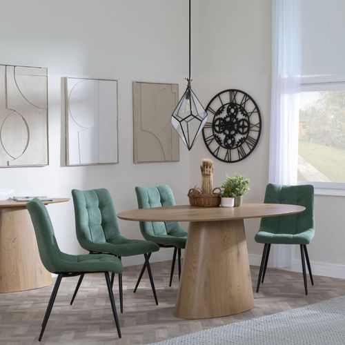 Palma Oak Oval Dining Set - Corona Green Fabric Dining Chairs