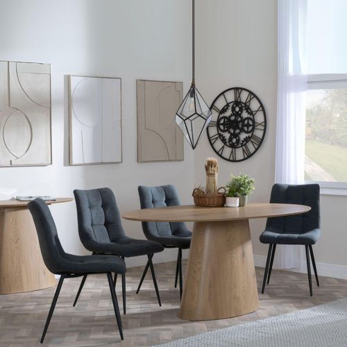 Palma Oak Oval Dining Set - Corona Light Grey Fabric Dining Chairs