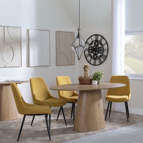 Palma Oak Oval Dining Set - Darwin Yellow Fabric Dining Chair