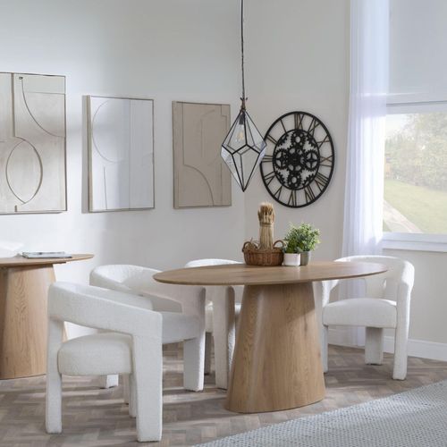 Palma Oak Oval Dining Set - Kiefer Cream Boucle Fabric Dining Chair