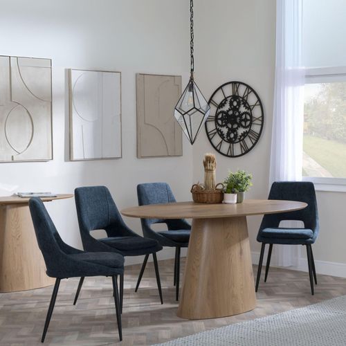 Palma Oak Oval Dining Set - Peyton Blue Fabric Dining Chair
