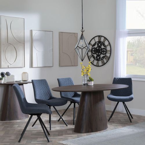Palma Walnut Oval Dining Set - Boden Dark Grey Fabric Swivel Dining Chair