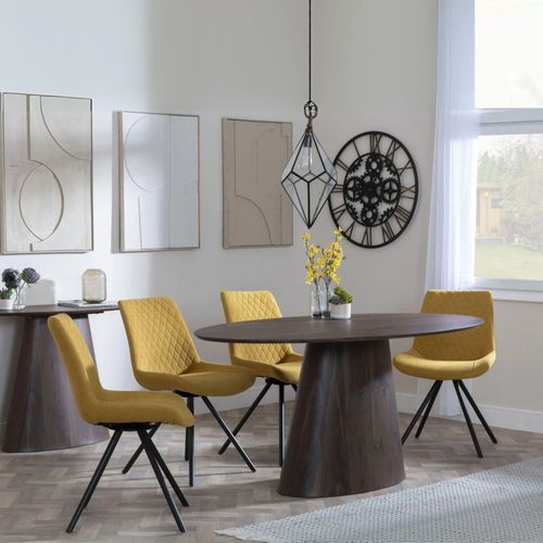 Palma Walnut Oval Dining Set - Boden Yellow Fabric Swivel Dining Chair