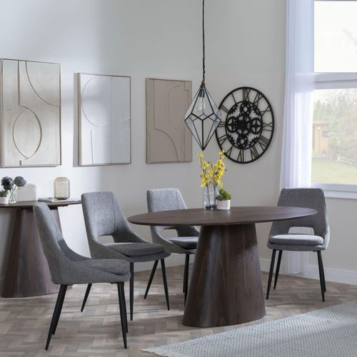 Palma Walnut Oval Dining Set - Peyton Grey Fabric Dining Chair