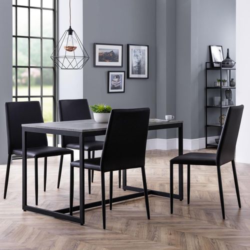 Staten Concrete Effect 4 Seater Dining Set with Jazz Black 4 chairs