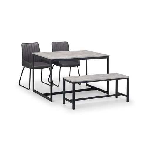 Staten Concrete Effect 4 Seater Dining Set with Soho 2 Chair and 1 Bench