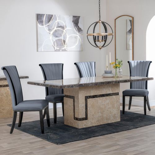 Venice Cream Marble Dining Set - Cadiz Grey Leather Dining Chair