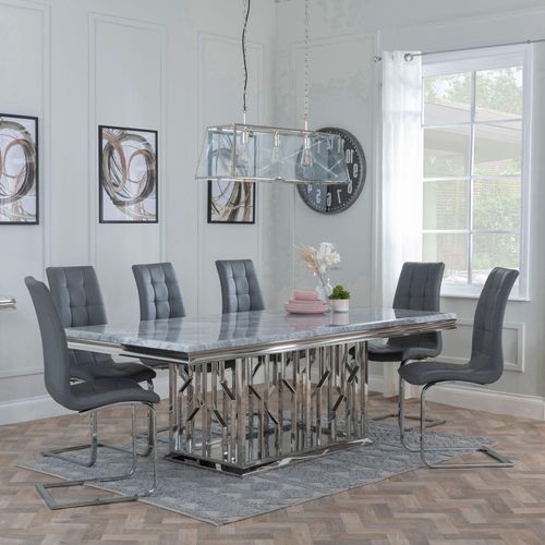 Vortex Grey Marble and Chrome Dining Set - Jamison Grey Faux Leather Dining Chair