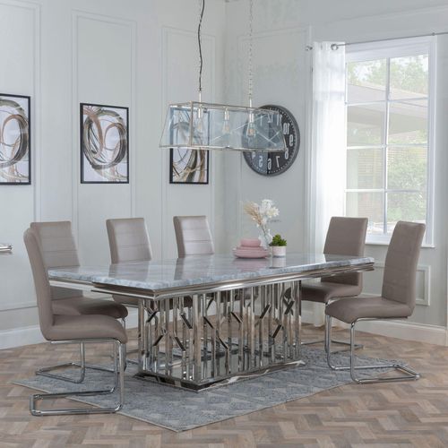 Vortex Grey Marble and Chrome Dining Set - Roma Beige Faux Leather Dining Chair