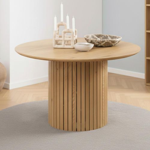 Yale Round Dining Table - 4 Seater - 120cm - Fluted Oak - Pedestal