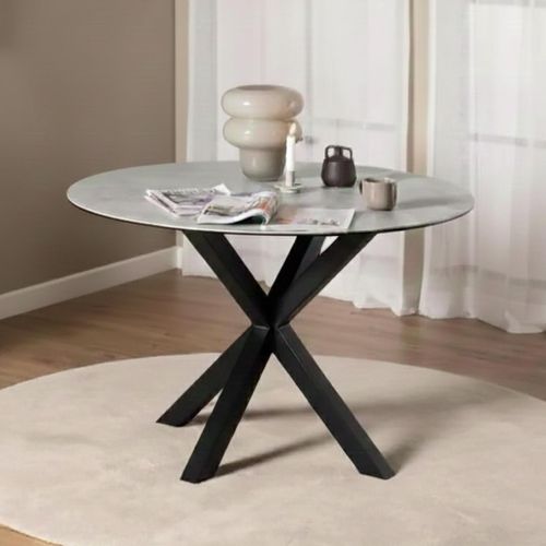 Heaven Round Dining Table - 4 Seater - 119cm - Grey Ceramic - with Star Legs