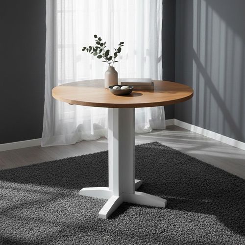 Lundy Round Drop Leaf Dining Table - 2 Seater - 30cm-90cm - White Painted