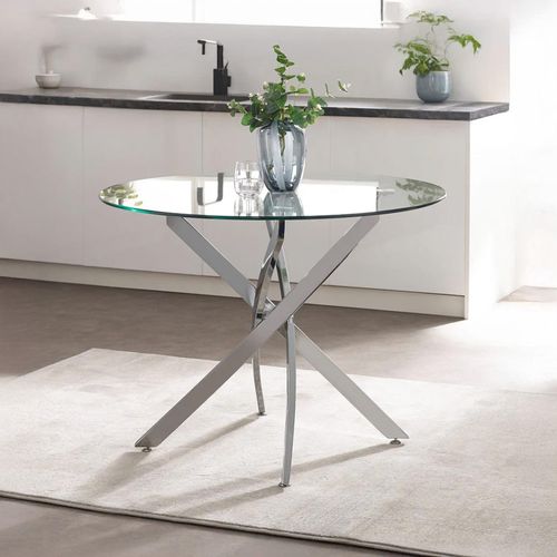 Anderson Dining Table - 2 Seater - 100cm - Round - Glass - Chrome Legs