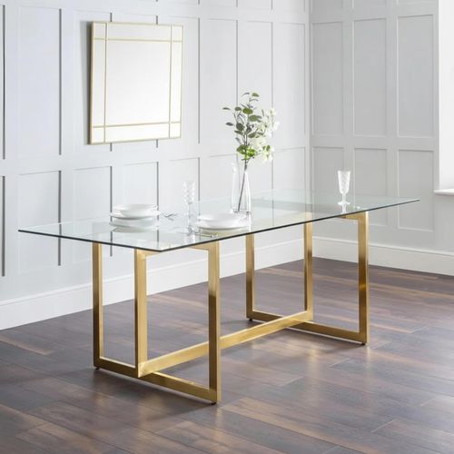 Minori Dining Table - 8 Seater - 200cm - Clear Glass and Gold