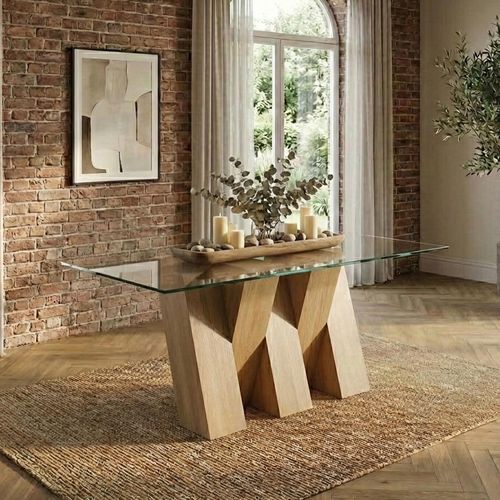 Newton Dining Table - 6 Seater - 180cm - Glass and Oak