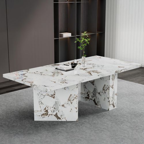 Viola 8 Seater White Marble Dining Table - 200cm