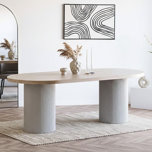 Solva Dining Table - Oval - Double Pedestal - 8 Seater - 220cm - Natural Wood
