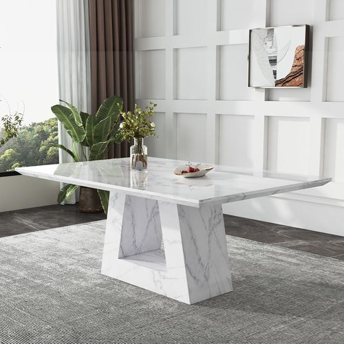 Milan 6 Seater White Marble Dining Table - Sizes Available