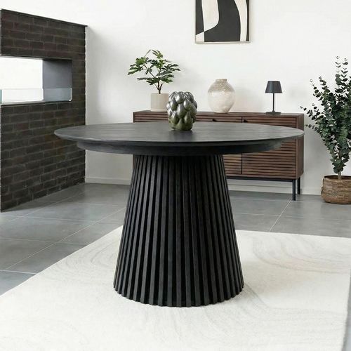 Osaka Round Extending Dining Table - 4-8 Seater - 120cm-240cm - Slatted Base - Black Oak