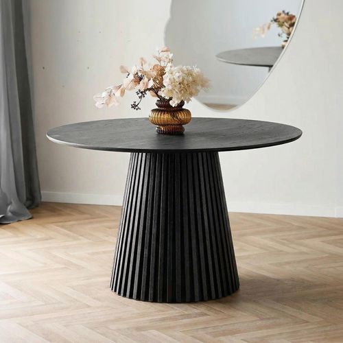 Osaka Round Dining Table - 4 Seater - 120cm - Slatted Base - Black Oak