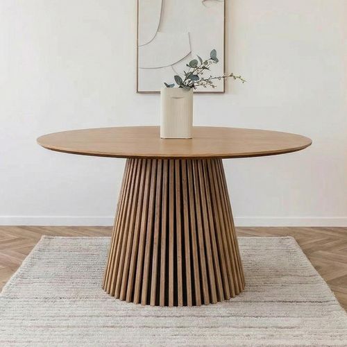 Osaka Round Dining Table - 6 Seater - 140cm - Slatted Base - Oak
