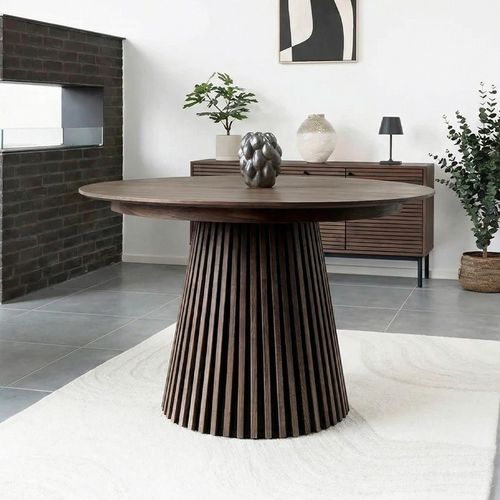 Osaka Round Extending Dining Table - 4-8 Seater - 120cm-240cm - Slatted Base - Smoked Oak