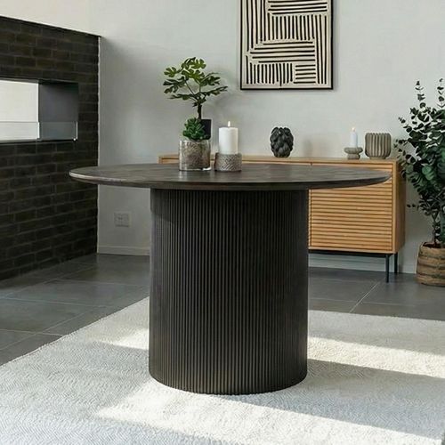 Boavista Dining Table - Round - Fluted Pedestal - 4 Seater - 120cm - Dark Wood