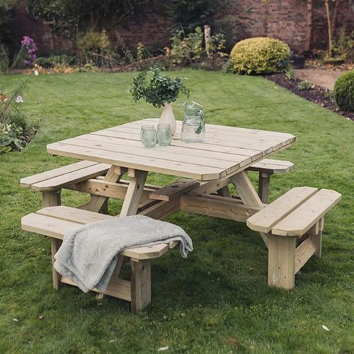 Churnet Valley Westwood Square Garden Picnic Table Set with 4 Benches