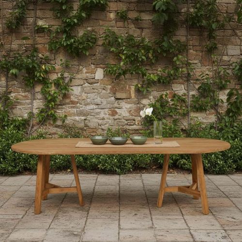 Hawthorne Outdoor Oval Dining Table Natural Teak Wood
