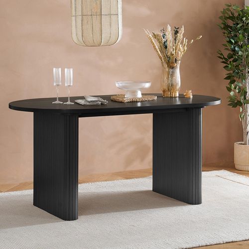 Axel Oval Dining Table - 6 Seater - 160cm - Black Fluted