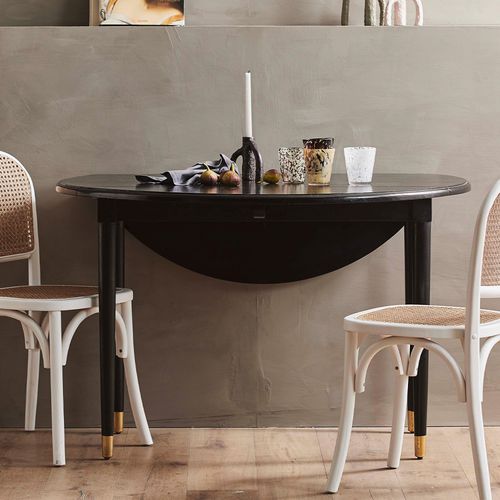 AHR Dining Table - 6 Seater - 119cm - Round - Drop Leaf - Black - Mango Wood