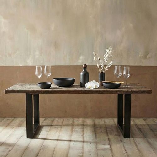 Vintage Wood and Metal Dining Table - 6 Seater