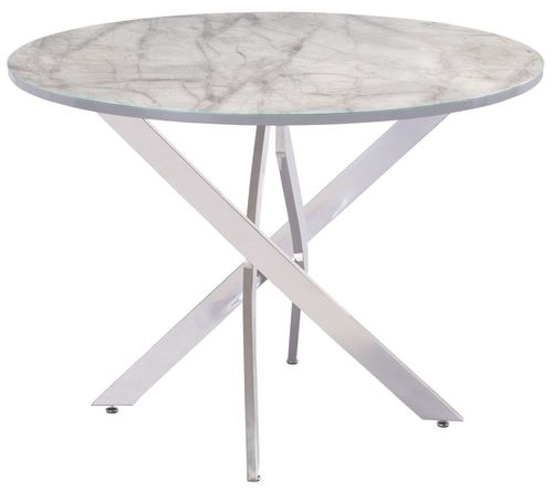 Alden White and Grey Marble Effect 4 Seater Round Dining Table with Chrome Legs -107cm