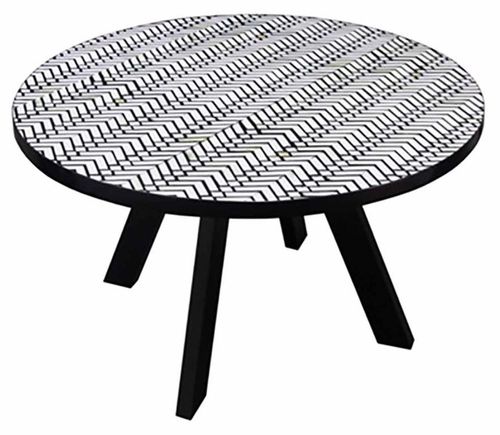 Allentown Monochrome Chevron Inlay Print 4 Seater Round Dining Table