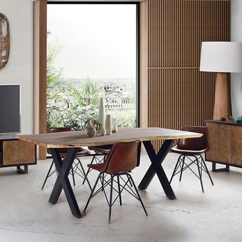 Aquila Dining Table - Solid Acacia Wood - 6 Seater - Cross Legs - Sizes Available