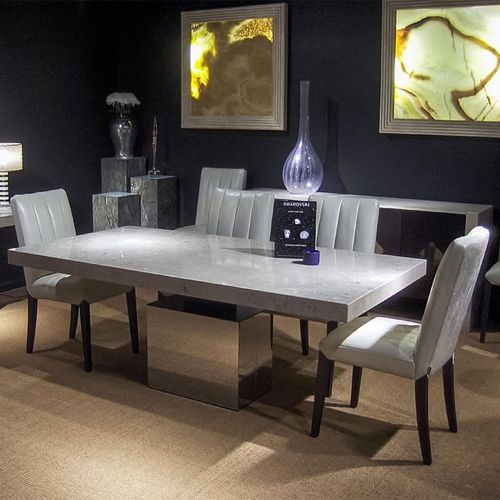 Athena Dining Table - 8 Seater - Marble with Steel Pedestal Base - Variation Available