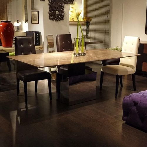 Athena Dining Table - Thin - Marble with Steel Pedestal Base - Variation Available