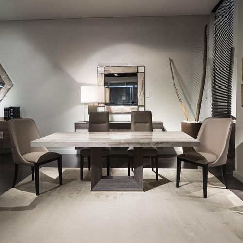 Blade Dining Table - Marble with Wooden Pedestal Base - Variation Available