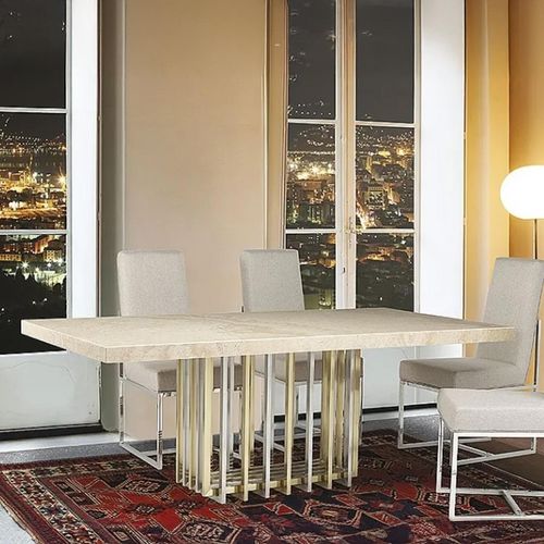 Cage Dining Table - Marble with Metal Pedestal Base - Variation Available