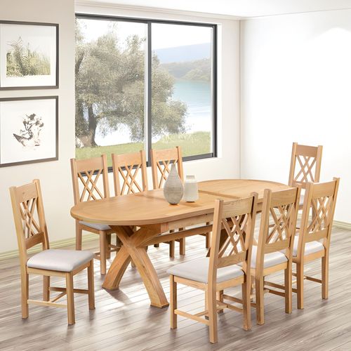 Clarion Dining Table - 6-8 Seater - 180cm-230cm - Extending - Oval - Cross Legs - Oak