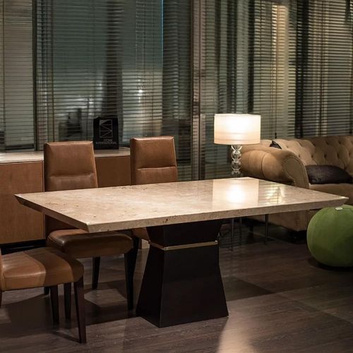 Clepsy Plus Dining Table - Marble with Wooden Pedestal Base - Variation Available