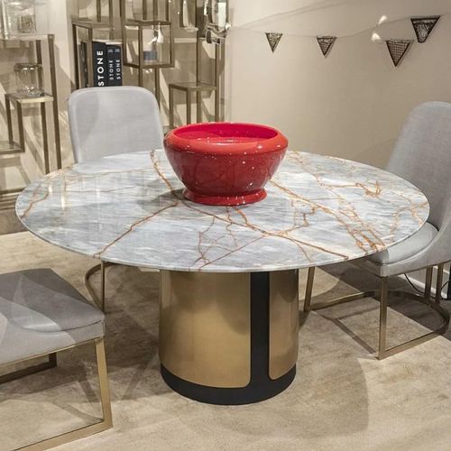 Compass Dining Table - Round Pedestal - Marble - Variation Available