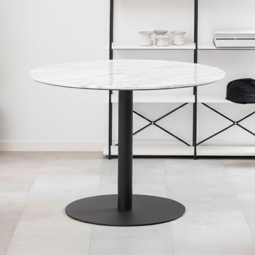 Corby Round Dining Table - 4 Seater - 105cm - White Marble Effect and Black