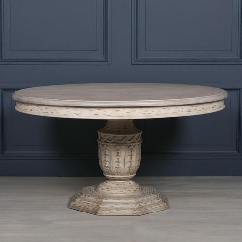 Distressed White Cedar Pedestal Dining Table - Round - 6 Seater - 145cm
