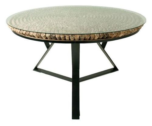 Driftwood 4 Seater Round Dining Table - Glass Top